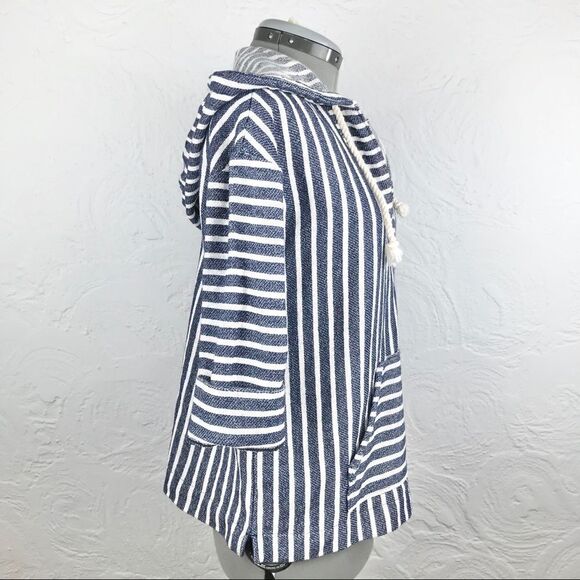 J. Crew Blue / Cream Striped Nautical Coastal Popover Beach Hoodie - Picture 9 of 16